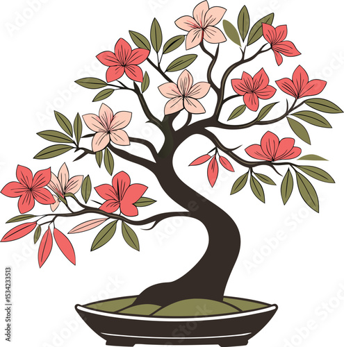 Vector illustration of a magnolia bonsai tree icon.