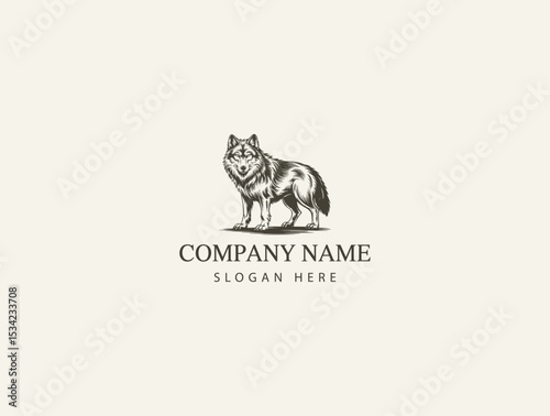 Vintage Style Wolf Logo Design Elegant Hand-Drawn Illustration