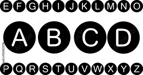 Clean and bold uppercase letters in a modern sans-serif style, each enclosed in a black circle. Perfect for UI, signage, posters, and educational media.