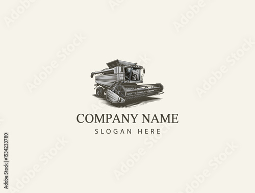 Vintage Engraved Illustration of a Combine Harvester for Agriculture