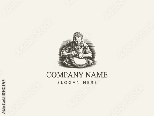 Vintage Engraved Illustration of a Leather Craft man 