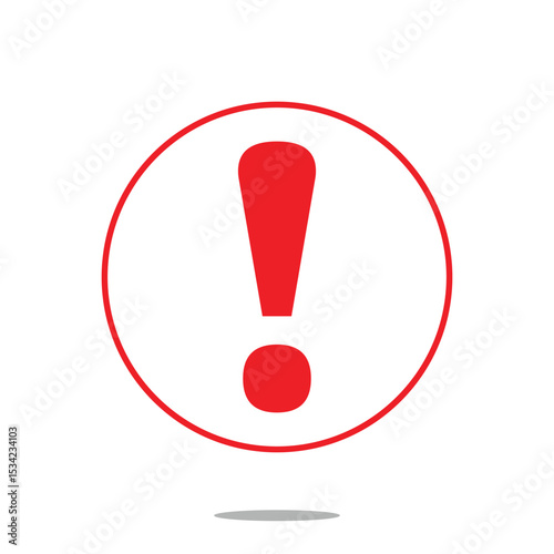 Flat round red exclamation point icon, button, attention symbol isolated on white background . Vector Illustration . EPS 10 . 