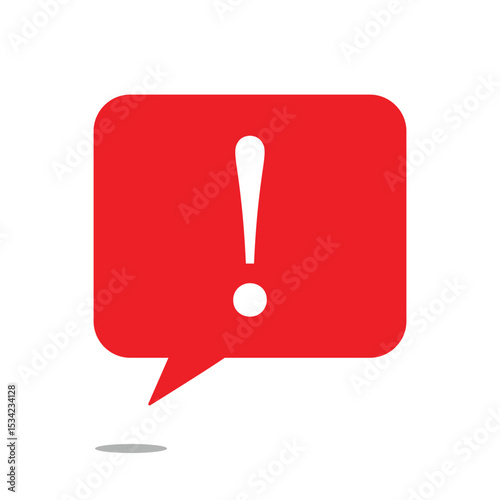 Flat round red exclamation point icon, button, attention symbol isolated on white background . Vector Illustration . EPS 10 . 