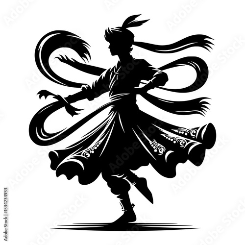 Silhouette of a male dancer in traditional attire