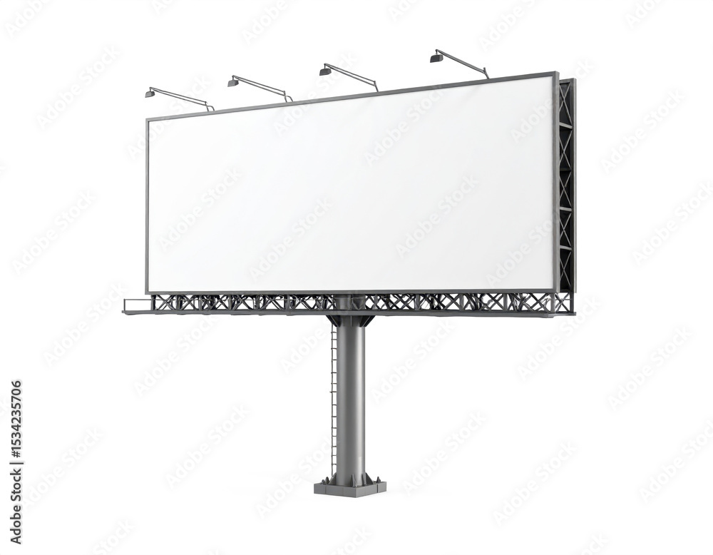 Obraz premium A large billboard with a white background and a black lettering. The billboard is tall and has a metal structure