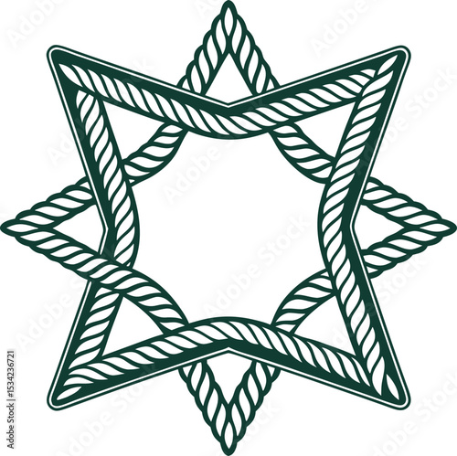 Ornamental star graphic crafted from nautical rope with elegant and braided texture