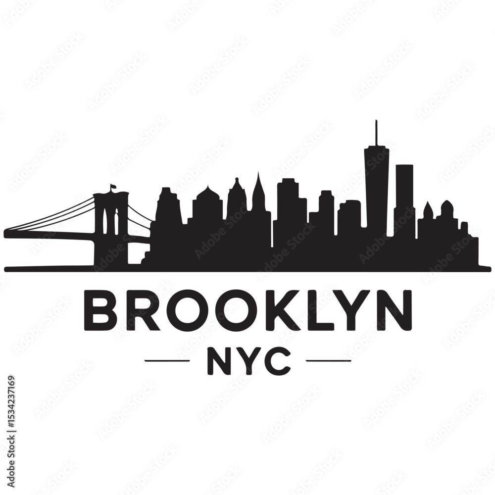 Fototapeta premium Brooklyn skyline horizontal banner. Brooklyn, NYC. Vector template for your design. Vector black silhouette. with white background