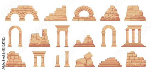 Ancient Ruins Architectural Elements Illustration Set