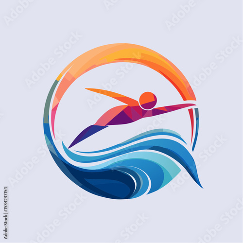 abstract icon of a swimmer on a white background