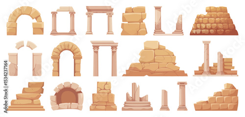 Ancient Roman Architectural Ruins Stone Elements Collection