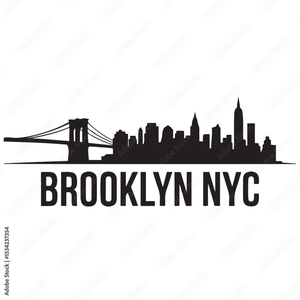 Obraz premium Brooklyn skyline horizontal banner. Brooklyn, NYC. Vector template for your design. Vector black silhouette. with white background
