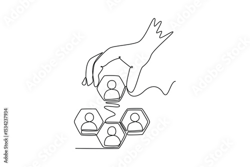 Human resource concept. Single line draw design. Vector graphic illustration