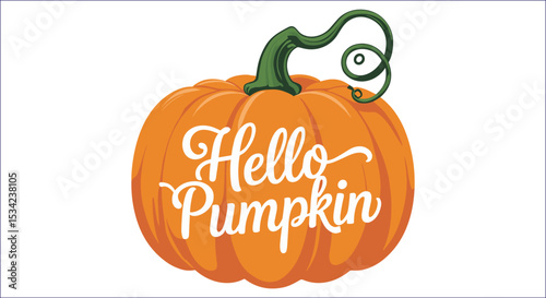 Hello Pumpkin Seasonal Vector Illustration With Curly Stem Design Art