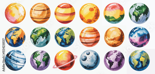 Vibrant Watercolor Planets Collection for Kids Education