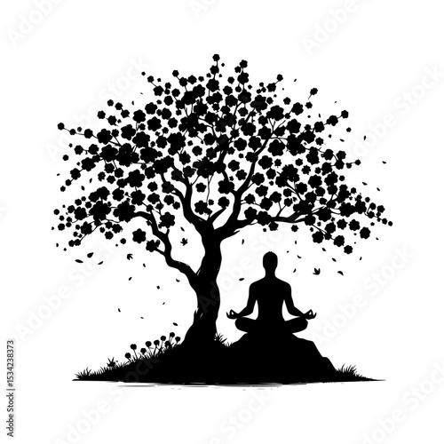 silhouette of a  meditating under tree