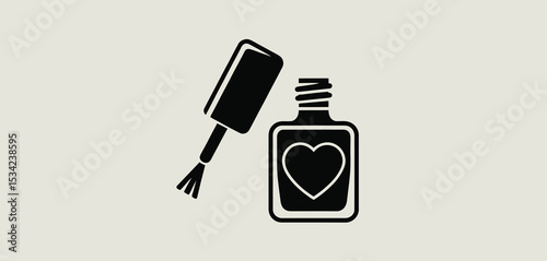 Nail Polish Bottle Icon with Heart Design for Valentines Day
