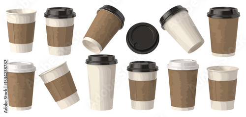 Multiple Disposable Coffee Cups with and without Sleeves
