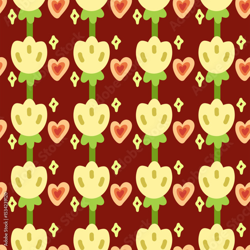 seamless pattern with yellow Lilly on red background 