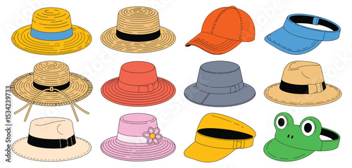 Collection of Summer Hats and Caps Fashion Illustration