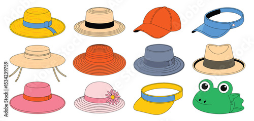 Collection of Summer Hats and Caps for Fashion Design