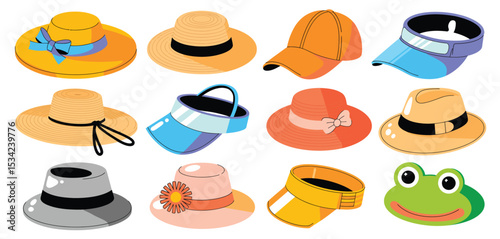 Collection of Colorful Hats and a Frog Illustration