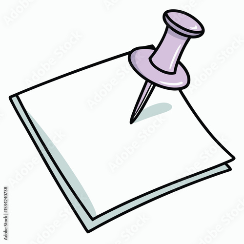 Purple Push Pin on Blank Square Note Paper Vector Illustration