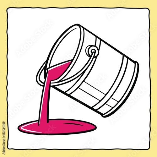 Pouring Paint Vector Illustration of a Paint Can with Spilled Liquid