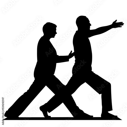 Silhouette of senior couple practicing yoga on white background, home wellness and aging gracefully