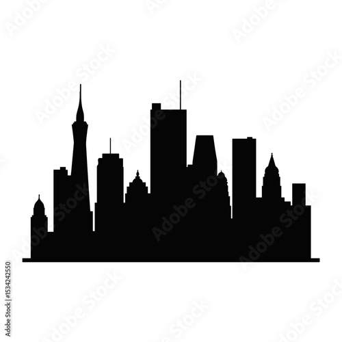 City skyline silhouette with invisible wall protection, urban safety concept