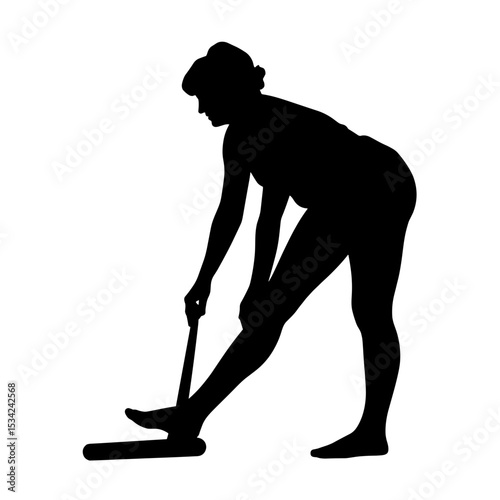 Silhouette of senior woman stretching with strap on white, flexibility exercise