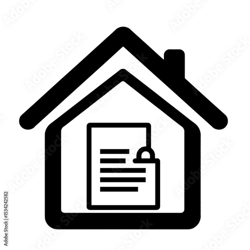 House Silhouette with Locked Document, Home Security and Legal Protection