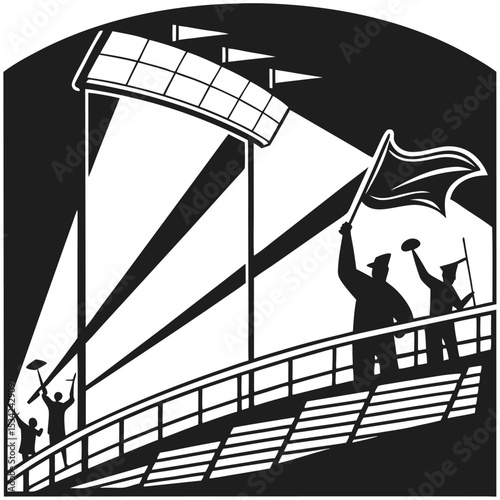 silhouette scene of fans waving flags in stadium