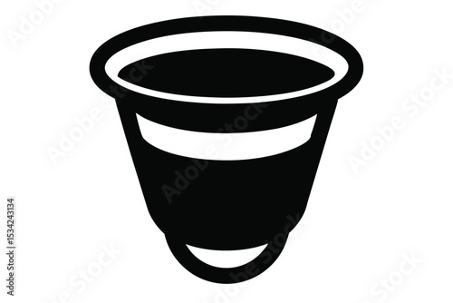 Black Silhouette of a Round Garden Pot with Handle, UpsideDown Perspective View