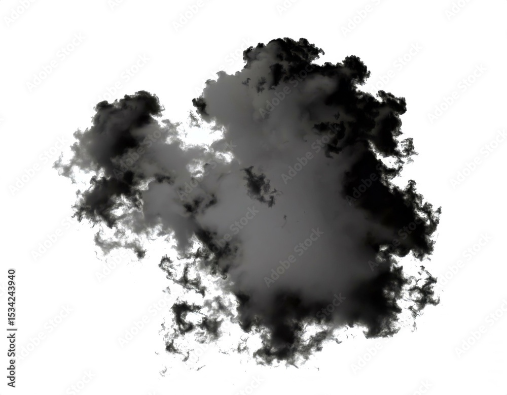 Obraz premium Single black cloud of smoke over white background