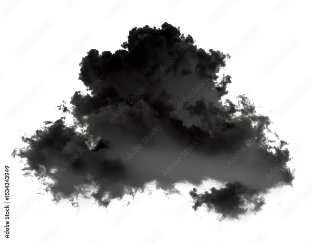 Fototapeta premium Single black cloud of smoke over white background