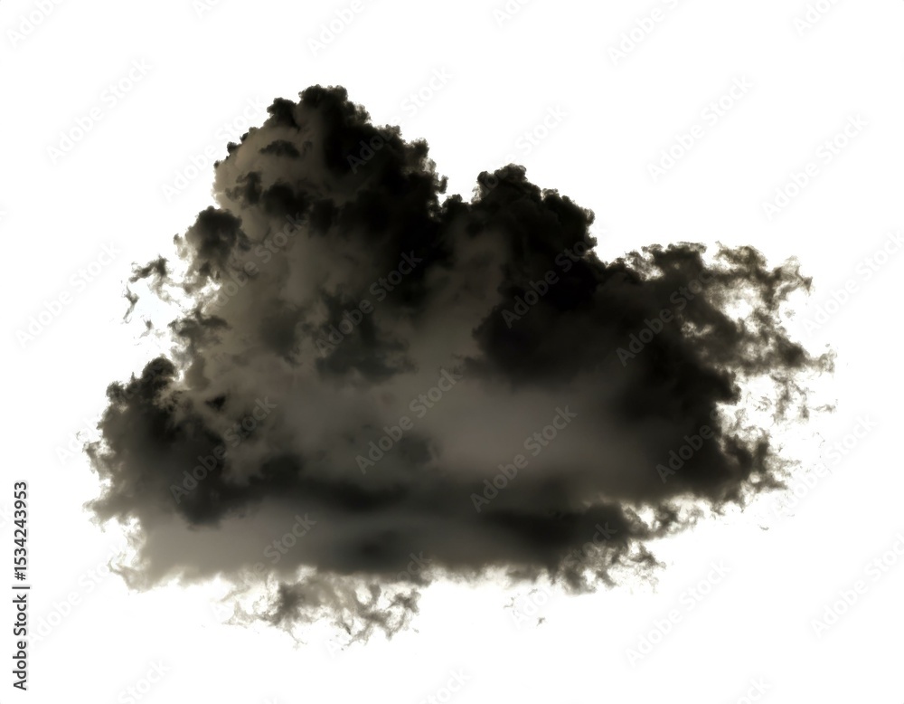 Obraz premium Single black cloud of smoke over white background