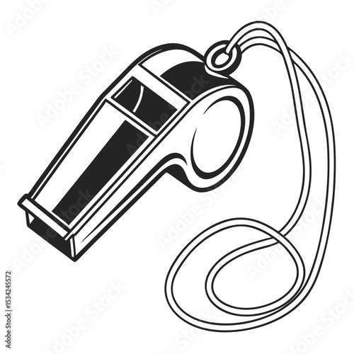 whistle with lanyard black silhouette vector tr