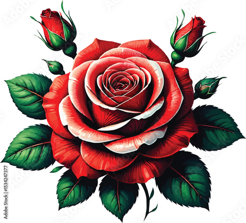 A vibrant, detailed illustration of a rose bouquet in a classic embroidery style.