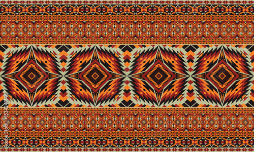 American tribal ethnic native pattern.Traditional Navajo,Aztec,Apache,Southwest and Mexican style fabric pattern.Abstract vector motifs pattern.For fabric,clothing,blanket,carpet,woven,wrap,decoration