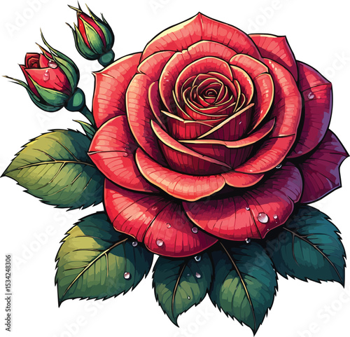 A vibrant, detailed illustration of a rose bouquet in a classic embroidery style.