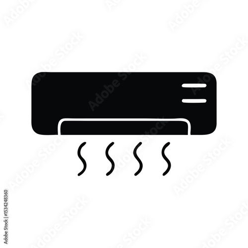 Black and white vector illustration of a blank business sign, paper clip, and other office equipment objects AC air conditioner and wind silhouette icon