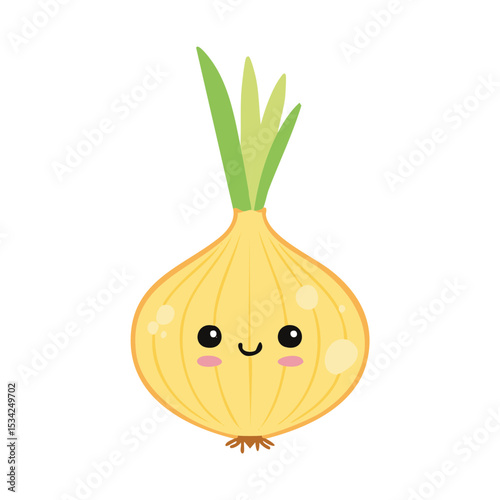 A cute cartoon onion with a happy face. This illustration is perfect for food-related designs.