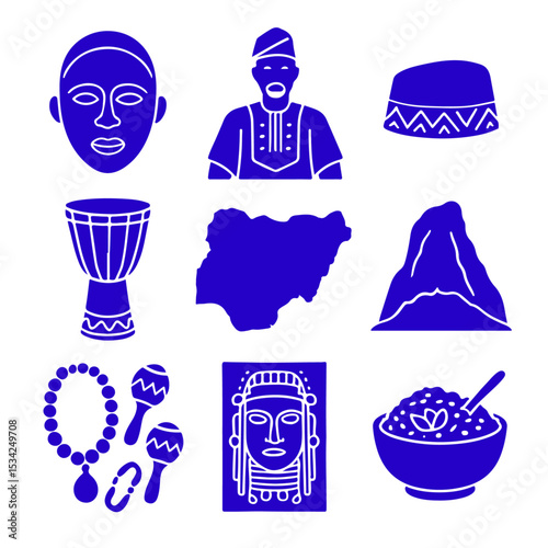 vector isolated purple color Nigeria traditional cultural symbols