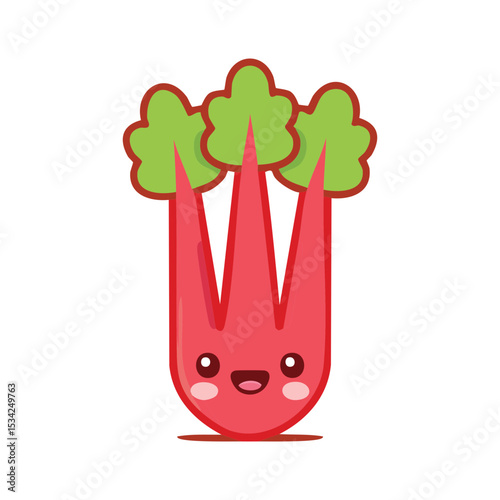 A cute cartoon rhubarb with a smiling face
