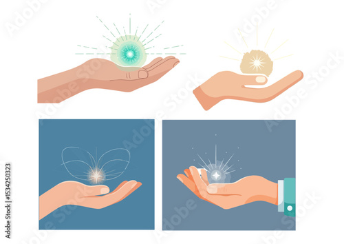 Open hand illustration with a glowing spark in the palm, symbolizing awe and wonder