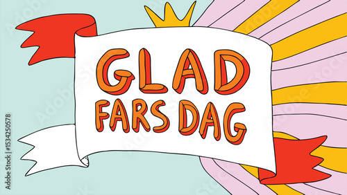 Cheerful swedish glad fars dag celebration banner design with retro colors and a crown on white with transparency for versatile design applications