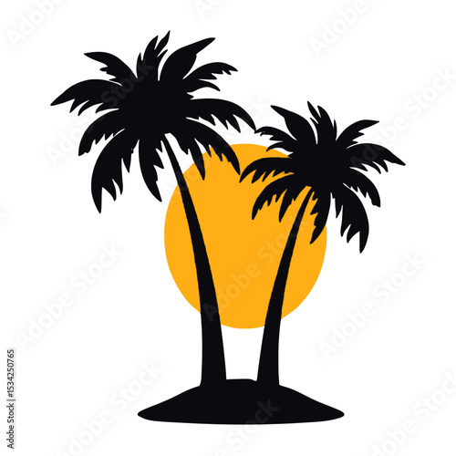 Silhouette of two palm trees at sunset