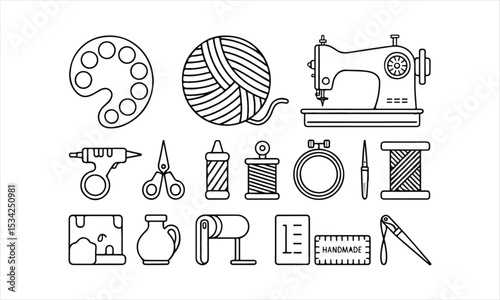 Craft and Sewing Tools Icon Set – Creative Line Art Collection