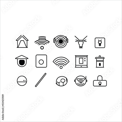 Smart home automation iot devices vector icons set for security and control system technology concept