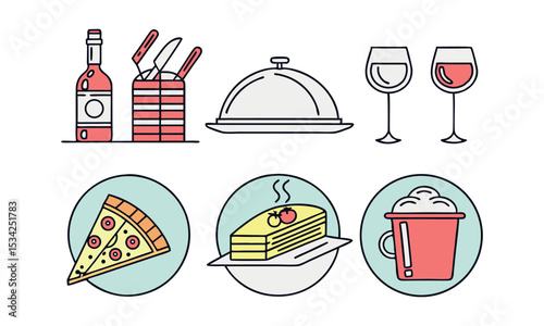 Restaurant menu food and drink icons set vector.